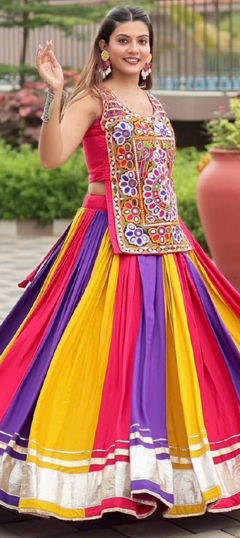 Multicolor color Long Lehenga Choli in Cotton fabric with Embroidered work