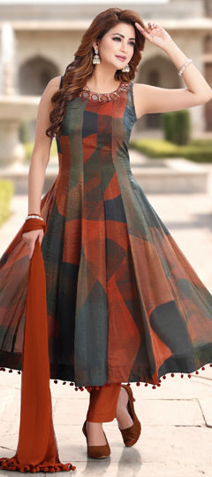 Black and Grey, Blue color Salwar Kameez in Georgette fabric with Lace, Mirror, Printed work
