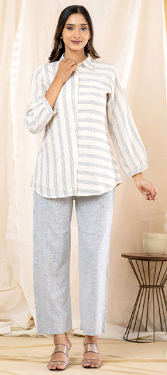 Beige and Brown, Black and Grey color Co-ords Set in Cotton fabric with Printed work