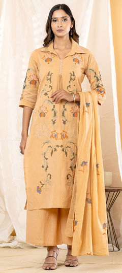 Pink and Majenta color Salwar Kameez in Cotton fabric with Embroidered, Lace work