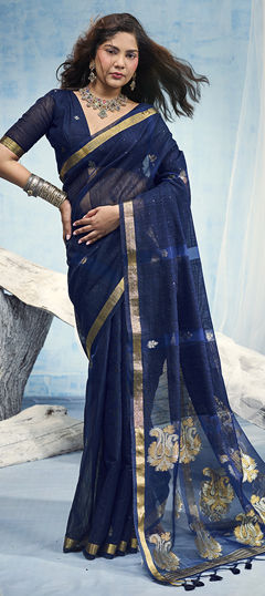 Blue color Saree in Blended fabric with Weaving, Zari work