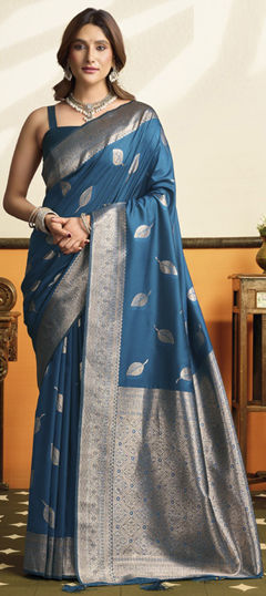 Blue color Saree in Silk fabric with Zari work