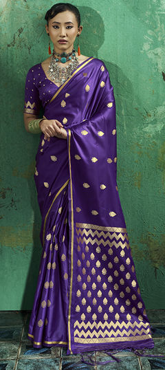 Purple and Violet color Saree in Satin Silk fabric with Zari work