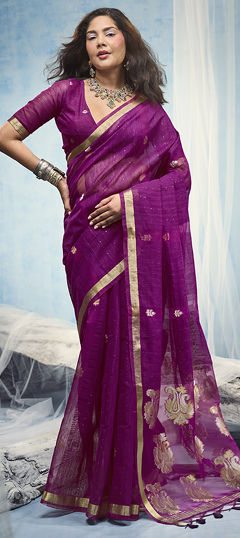 Pink and Majenta color Saree in Blended, Silk fabric with Weaving, Zari work