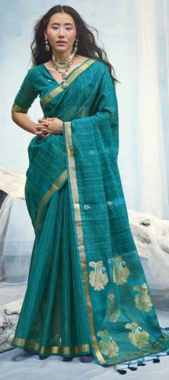 Blue color Saree in Blended, Silk fabric with Weaving, Zari work