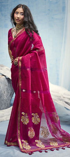 Pink and Majenta color Saree in Blended, Silk fabric with Weaving, Zari work