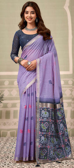 Purple and Violet color Saree in Linen fabric with Printed work