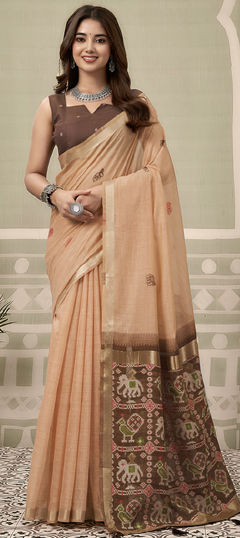 Pink and Majenta color Saree in Linen fabric with Printed work