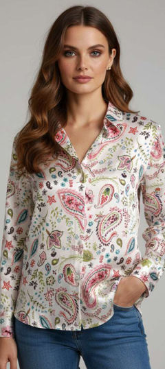 White and Off White color Tops and Shirts in Satin Silk fabric with Printed work