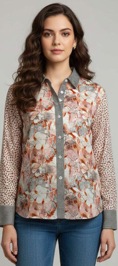 Black and Grey color Tops and Shirts in Satin Silk fabric with Printed work