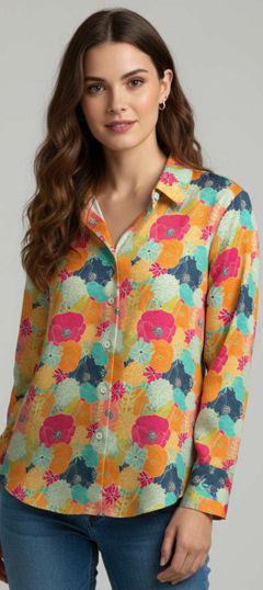 Yellow color Tops and Shirts in Satin Silk fabric with Printed work
