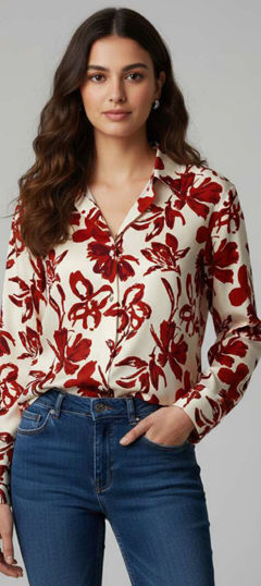 Beige and Brown color Tops and Shirts in Satin Silk fabric with Printed work