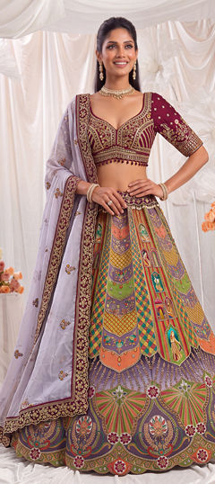 Multicolor color Ready to Wear Lehenga in Silk fabric with Embroidered, Sequence, Stone work