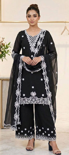 Black and Grey color Salwar Kameez in Georgette fabric with Embroidered, Sequence work