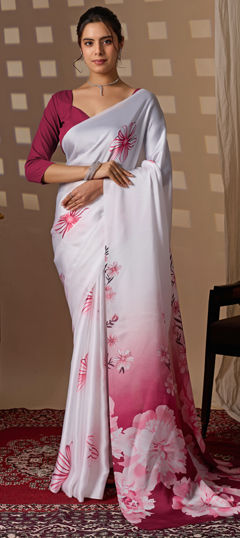 Multicolor color Saree in Satin Silk fabric with Digital Print, Floral work