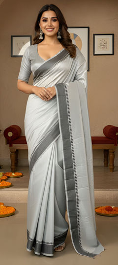 Black and Grey color Saree in Art Silk fabric with Weaving work