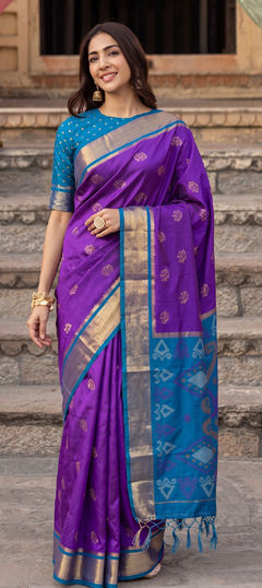 Purple and Violet color Saree in Silk fabric with Weaving, Zari work