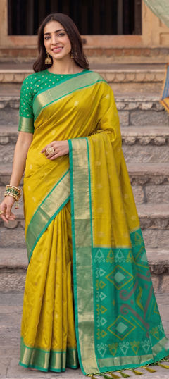 Yellow color Saree in Silk fabric with Weaving, Zari work