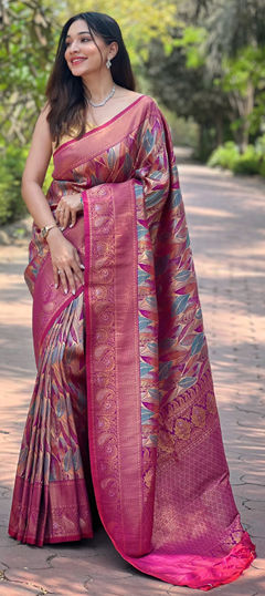 Purple and Violet color Saree in Silk fabric with Weaving work