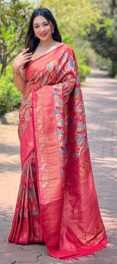 Pink and Majenta color Saree in Silk fabric with Weaving work