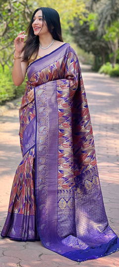Purple and Violet color Saree in Silk fabric with Weaving work