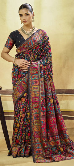 Black and Grey color Saree in Cotton fabric with Weaving work