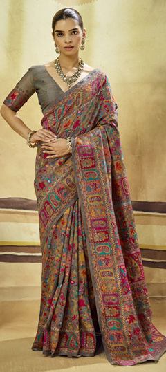 Black and Grey color Saree in Cotton fabric with Weaving work