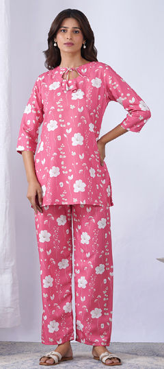 Pink and Majenta color Co-ords Set in Rayon fabric with Printed work