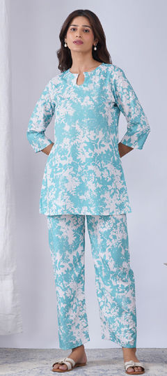 Blue color Co-ords Set in Rayon fabric with Printed work