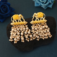 Gold Rodium Polish Yellow color Earrings in Metal Alloy studded with Pearl