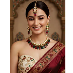 Gold Rodium Polish Multicolor color Necklace in Metal Alloy studded with CZ Diamond