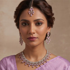 Gold Rodium Polish Purple and Violet color Necklace in Metal Alloy studded with CZ Diamond