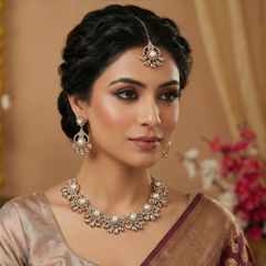 Gold Rodium Polish White and Off White color Necklace in Metal Alloy studded with CZ Diamond