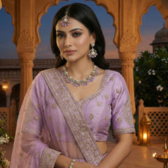 Gold Rodium Polish Purple and Violet color Necklace in Metal Alloy studded with CZ Diamond