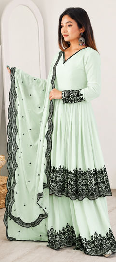 Pink and Majenta color Salwar Kameez in Faux Georgette fabric with Embroidered work