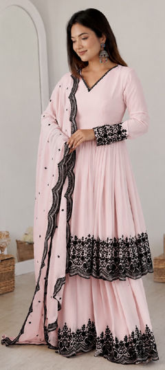 Green color Salwar Kameez in Faux Georgette fabric with Embroidered work