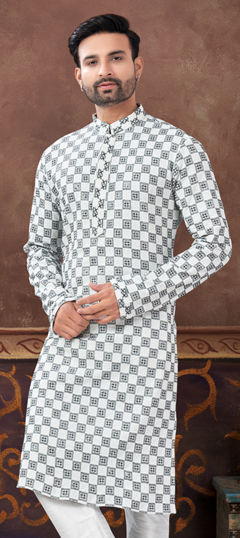 Black and Grey, White and Off White color Kurta in Rayon fabric with Embroidered work