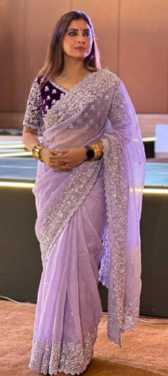 Purple and Violet color Saree in Organza Silk fabric with Embroidered work