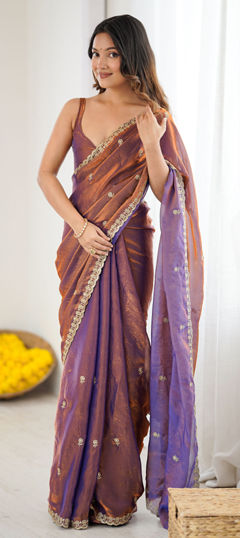 Blue color Saree in Tissue fabric with Embroidered, Sequence work