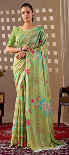 Green color Saree in Georgette fabric with Printed work