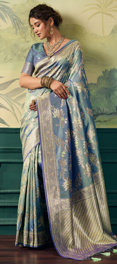 Blue color Saree in Banarasi Silk fabric with Weaving, Zari work