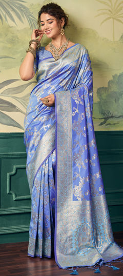 Blue color Saree in Banarasi Silk fabric with Weaving, Zari work