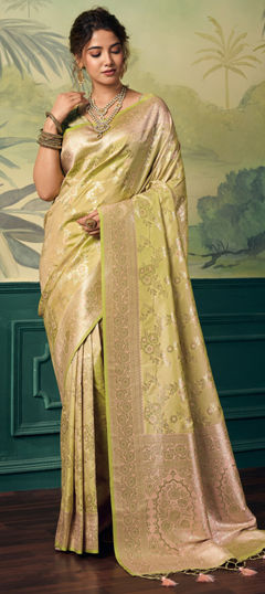 Beige and Brown color Saree in Banarasi Silk fabric with Weaving, Zari work
