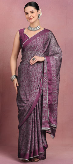 Pink and Majenta color Saree in Chiffon fabric with Floral, Printed work