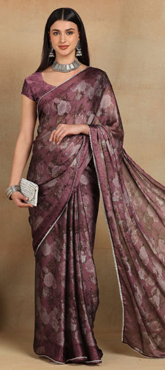 Pink and Majenta color Saree in Chiffon fabric with Floral, Printed work