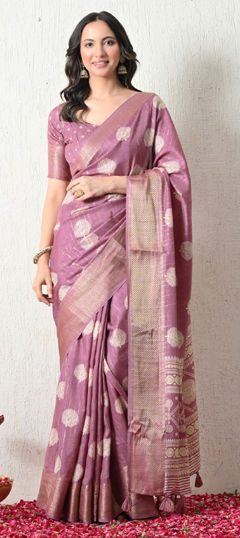 Red and Maroon color Saree in Silk cotton fabric with Printed, Zari work