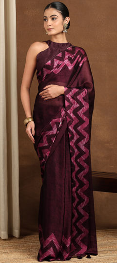 Red and Maroon color Saree in Chiffon fabric with Printed work