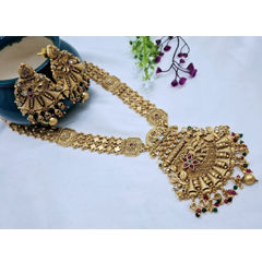Gold Rodium Polish Green, Pink and Majenta color Necklace in Copper studded with CZ Diamond, Pearl