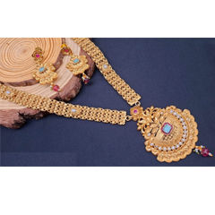 Gold Rodium Polish Pink and Majenta color Necklace in Copper studded with CZ Diamond, Pearl