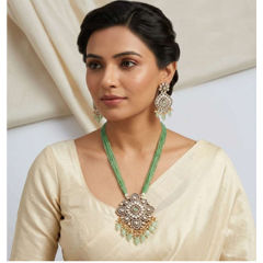 Silver Rodium Polish Green color Pendant in Metal Alloy studded with CZ Diamond, Pearl